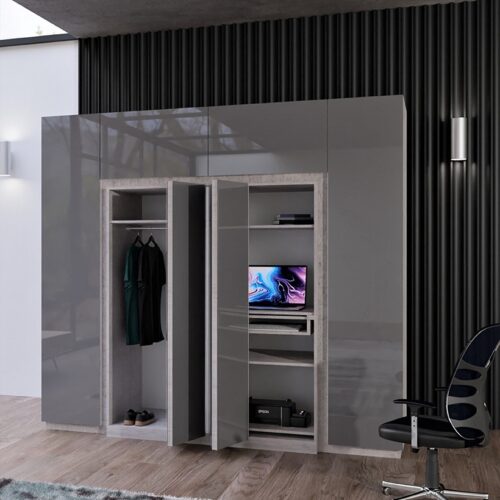 Dark Grey Hawthorne Wardrobe Closet Desk