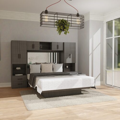 Studio Pier Wall Platform Bed with Mirrored Headboard