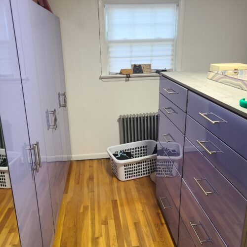 Custom Stone and French Lilac Walk-In Closet