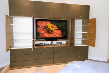 TV, drawers, and cabinets all in one place
