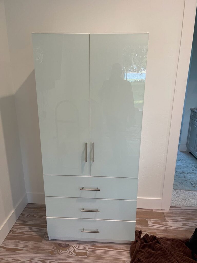 Icicle White Colored Glass Alta Wardrobe