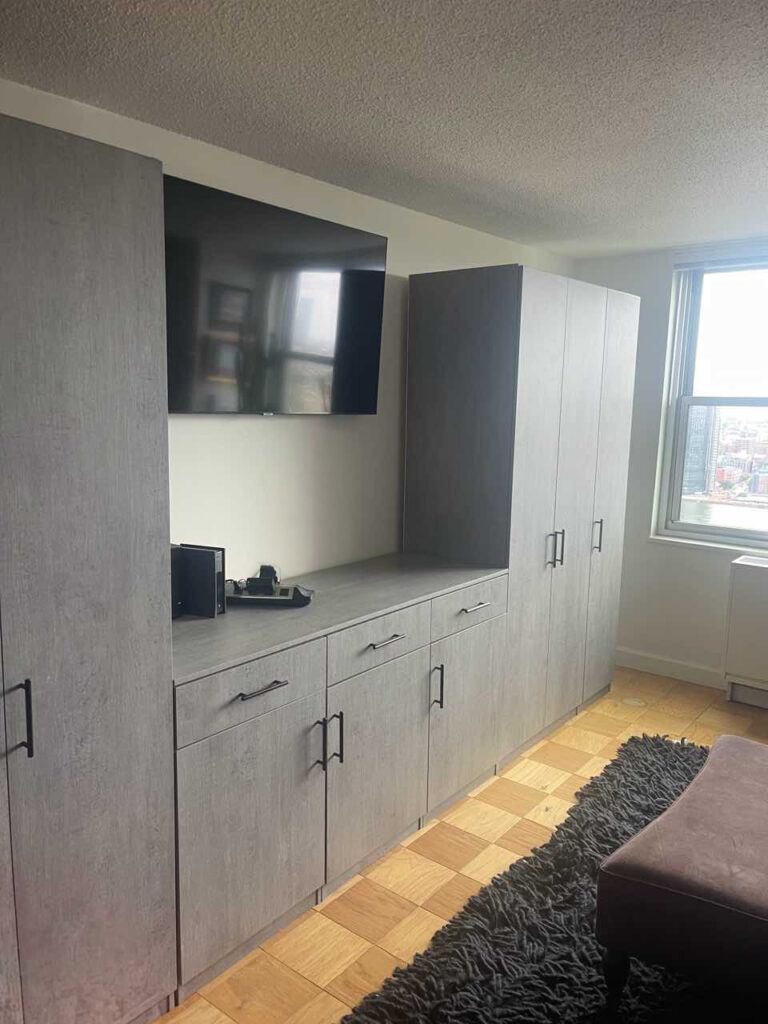 Custom U-Shaped Entertainment Center for Manhattan Apartment