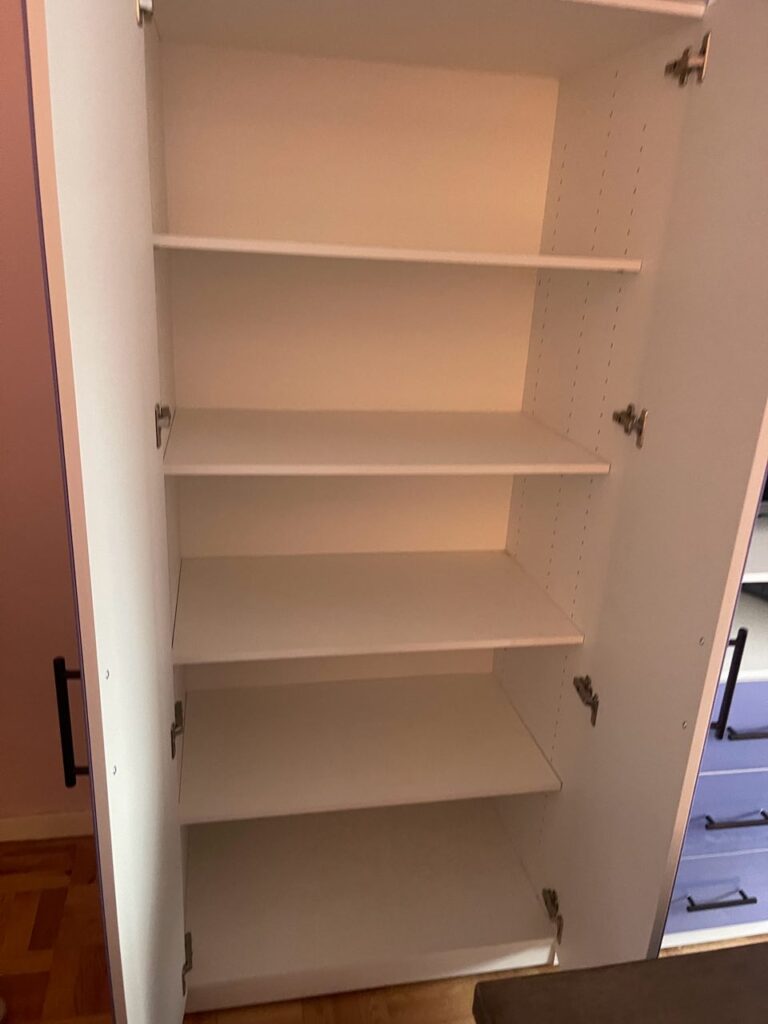 Custom French Lilac Colored Glass TV Armoire in Bronxville, NY