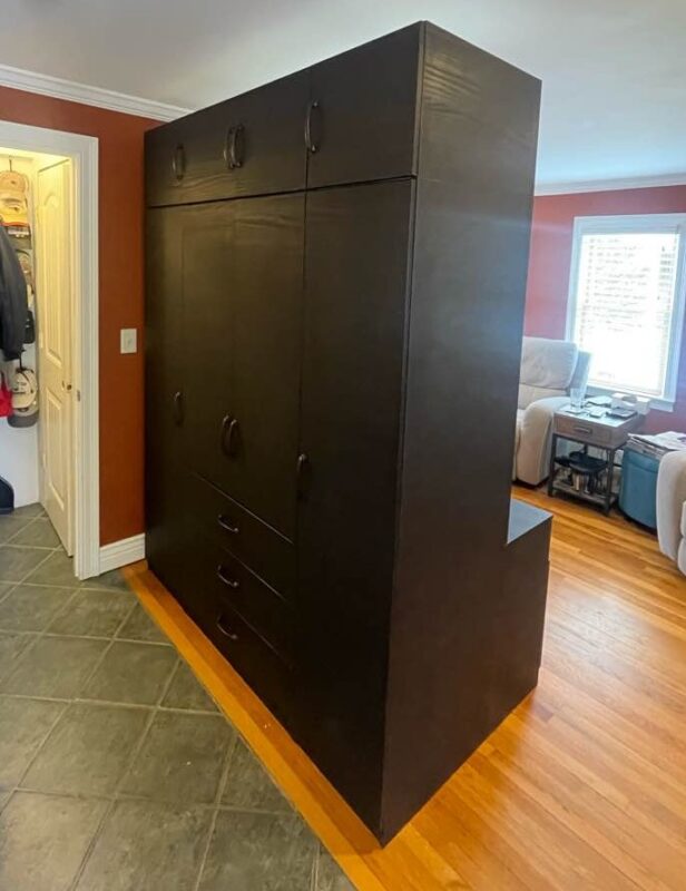 Custom Wardrobe & TV Stand Room Divider Installation in East Greenwich Rhode Island