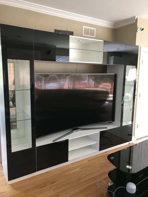 Black Glass Entertainment Center Installation in Berkeley Heights New Jersey