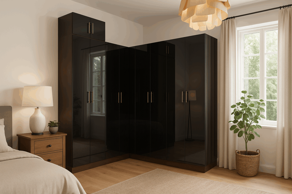 Custom Black Glass Corner Wardrobe