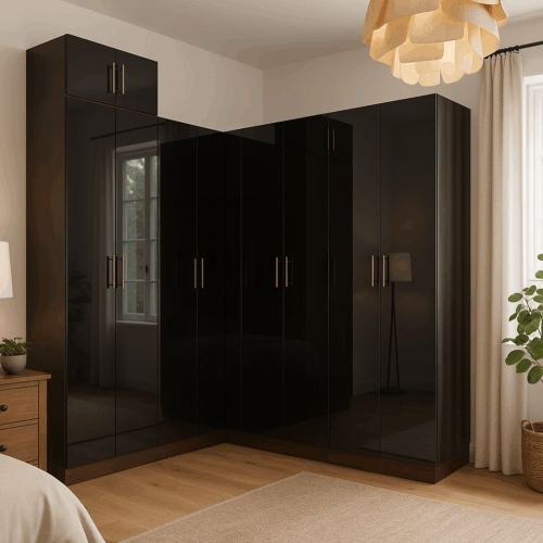 Custom Black Glass Corner Wardrobe