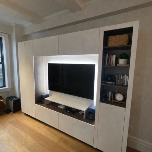 Custom Entertainment Center New York NY | White Matte & Elm Finish