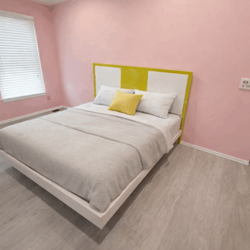 White Matte & Sun Yellow Colored Glass Platform Bed | Princeton Junction, NJ