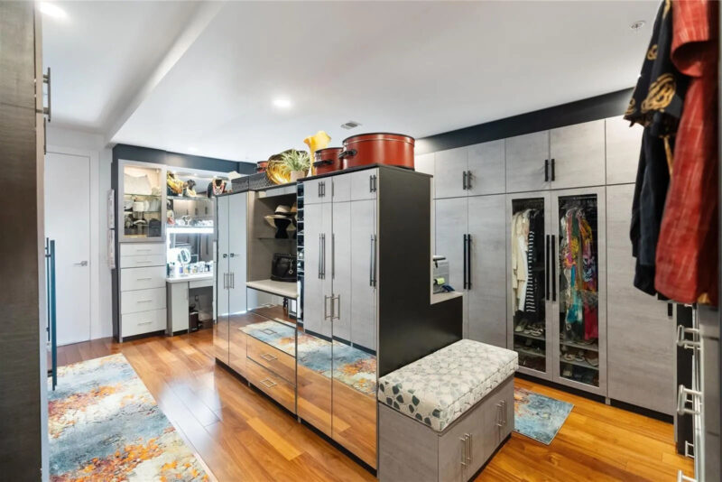 Custom Walk-In Closet System with Stone Matte, Mirrored & Glass Finishes | Sarasota, Florida