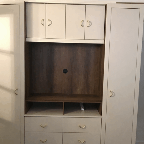 Beige Matte & Rustic Birch Custom TV Armoire | NYC