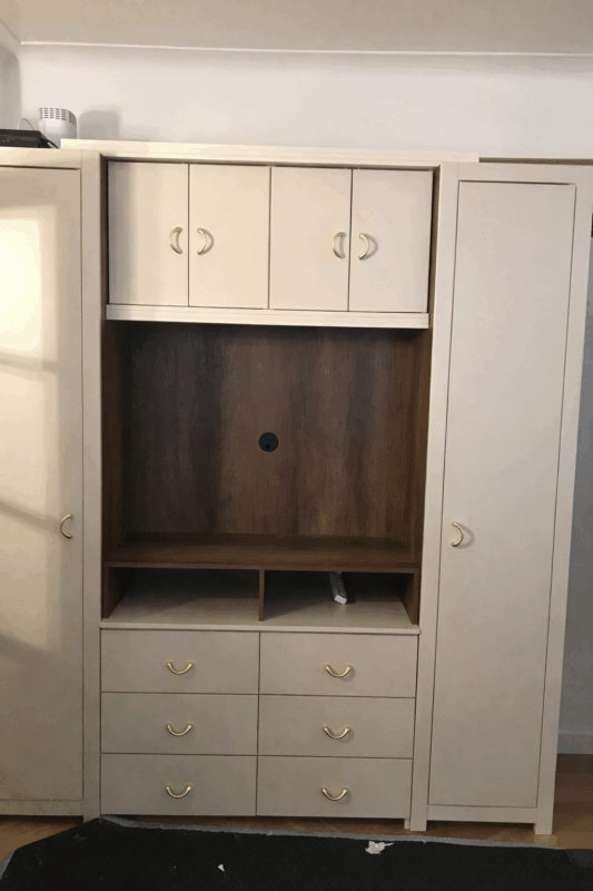 Beige Matte & Rustic Birch Custom TV Armoire | NYC