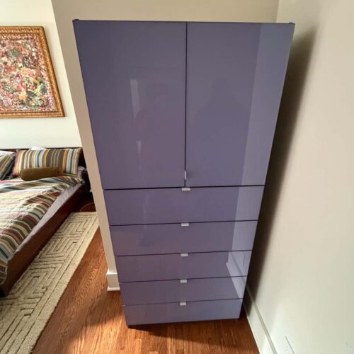 Custom Wardrobe Armoire: French Lilac Glass & Elm Matte — Tribeca, NYC