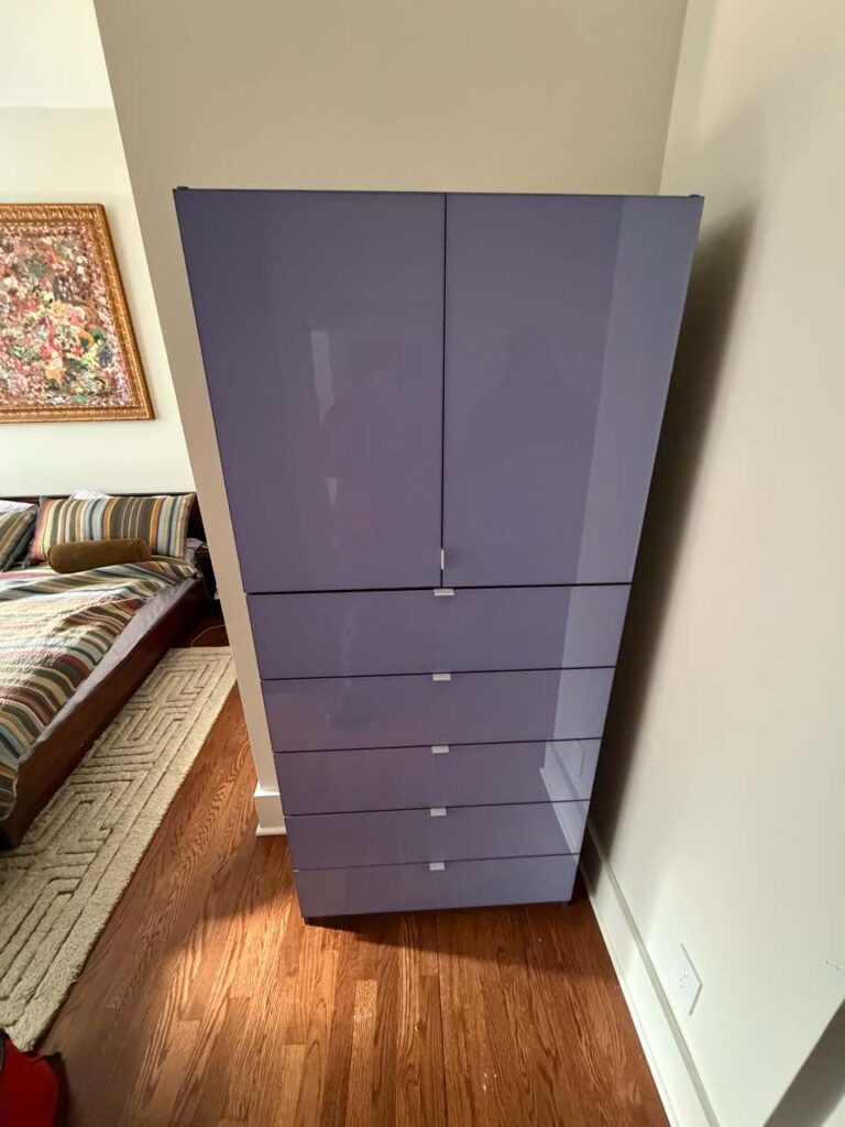 Custom Wardrobe Armoire: French Lilac Glass & Elm Matte — Tribeca, NYC