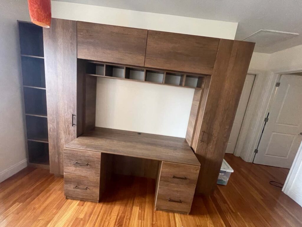 Custom Rustic Birch Matte Wall Unit Desk & Bookcase | New Rochelle, NY