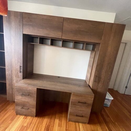 Custom Rustic Birch Matte Wall Unit Desk & Bookcase | New Rochelle, NY