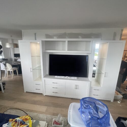 Custom Leather Pearl Matte Wall Unit Entertainment Center | Fort Lee, NJ