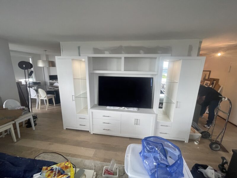 Custom Leather Pearl Matte Wall Unit Entertainment Center | Fort Lee, NJ