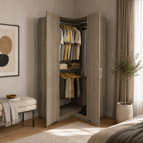 Corner Wardrobe with Double Hanging Storage