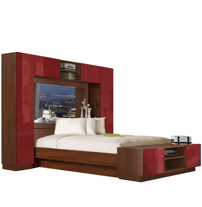 Chilton Pier Wall Bed With Mirrored Headboard Contempo Space - Bed Wall Units Furniture