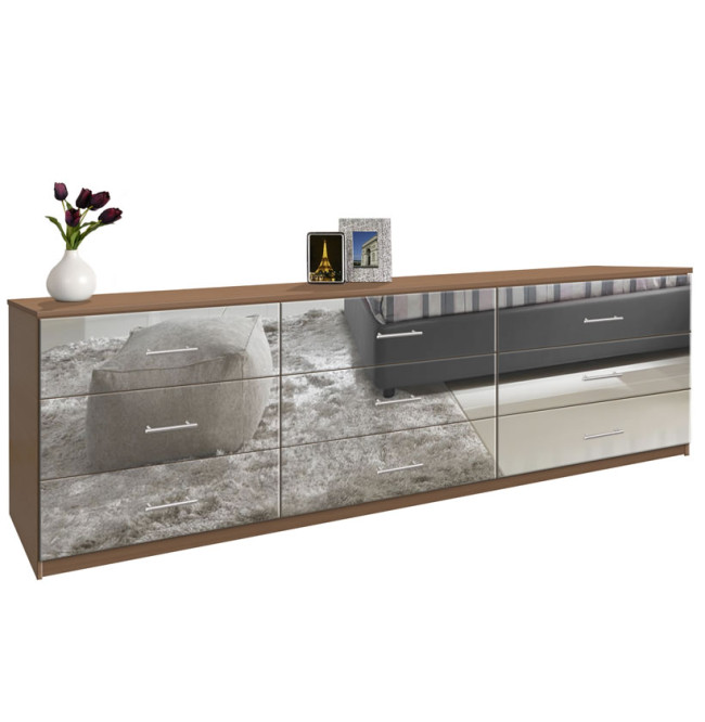 Triple Dresser Mirrored 9 Drawer