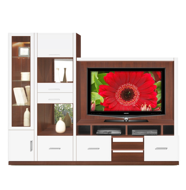 Selma Entertainment Center White Gloss Front Mirrored Back