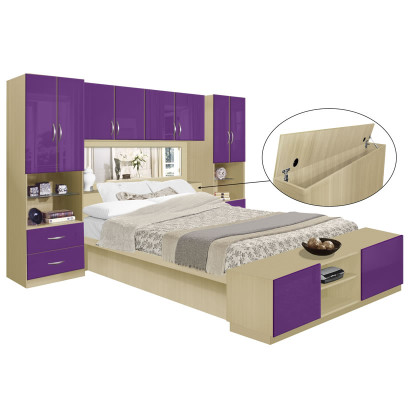 Studio Pier Wall Platform Bed w Mirrored Storagemax Headboard & Storage Footboard