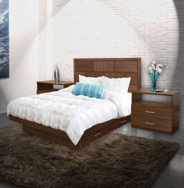 Manhattan Queen Size Bedroom Set w Storage Platform