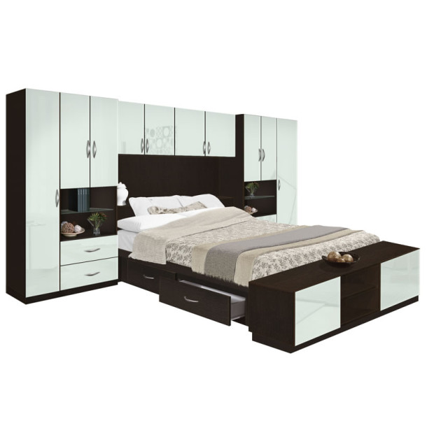 Lincoln 4 Drawer Platform Bed w Pier Matte Headboard & Footboard