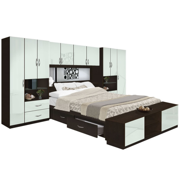 Lincoln 4 Drawer Platform Bed w Pier Mirrored Headboard & Footboard