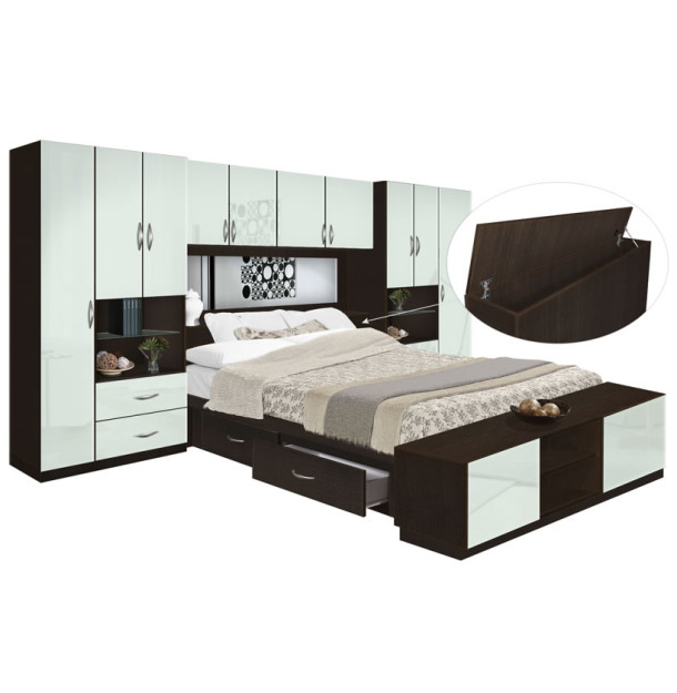 Lincoln 4 Drawer Platform Bed w Pier Mirrored Storagemax Headboard & Footboard