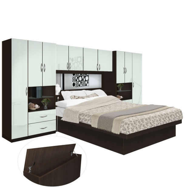 Lincoln Pier Wall Platform Bed w Mirrored Storagemax Headboard