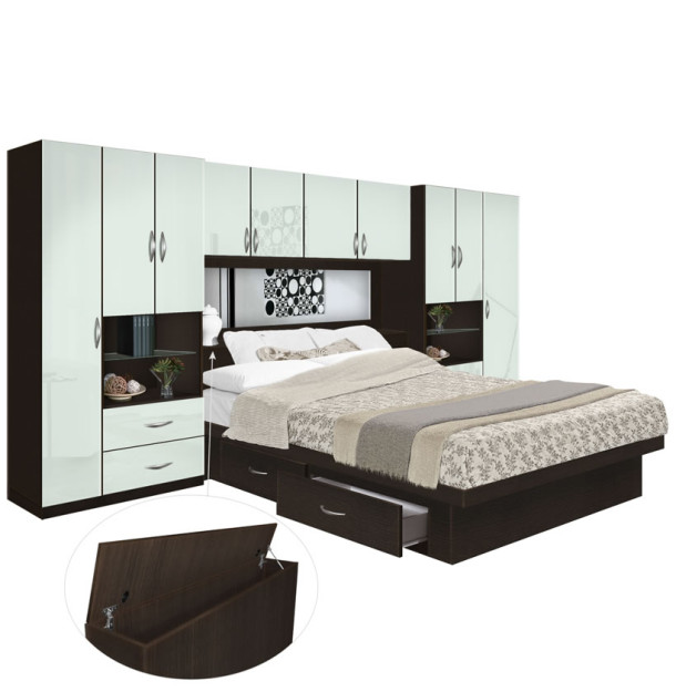 Lincoln 4 Drawer Platform Storage Pier Bed w Mirrored Storagemax Headboard