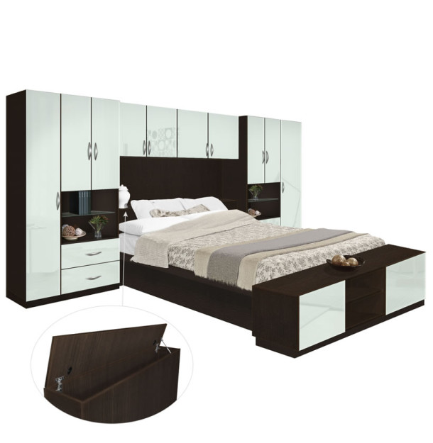 Lincoln Pier Wall Platform Bed w Storagemax Headboard & Storage Footboard