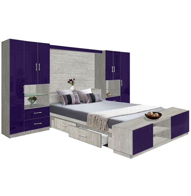 Lincoln Classic Pier Wall 4 Drawer Platform Bed w Matte Headboard & Storage Footboard