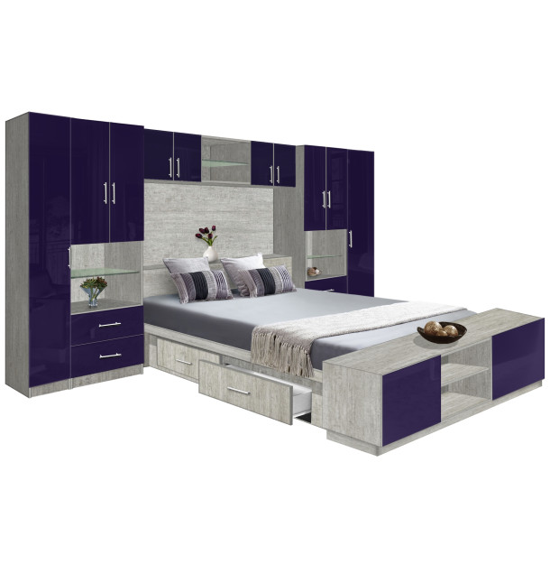 Lincoln Classic Pier Wall 4 Drawer Platform Bed w Matte Headboard, Storage Footboard & Overhead Storage