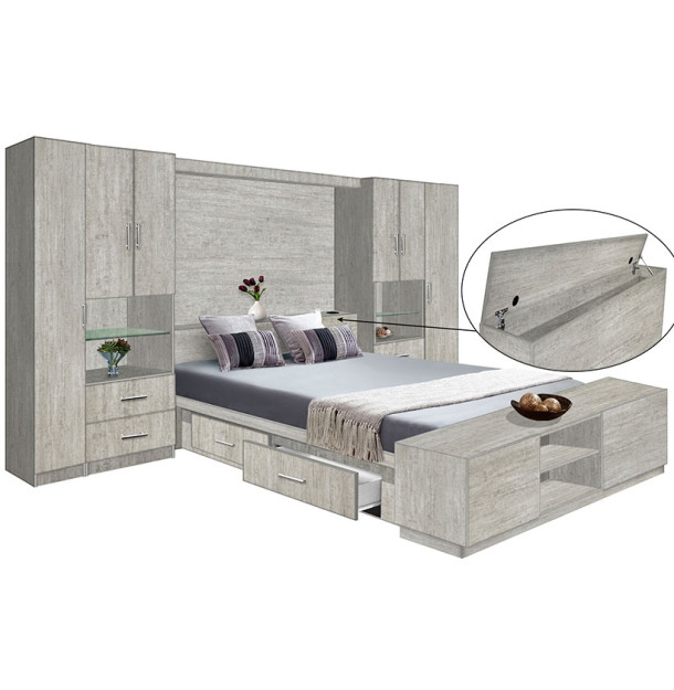 Lincoln Classic Pier Wall 4 Drawer Platform Bed w Matte Storagemax Headboard & Storage Footboard