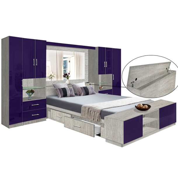Lincoln Classic Pier Wall 4 Drawer Platform Bed w Mirrored Storagemax Headboard & Storage Footboard