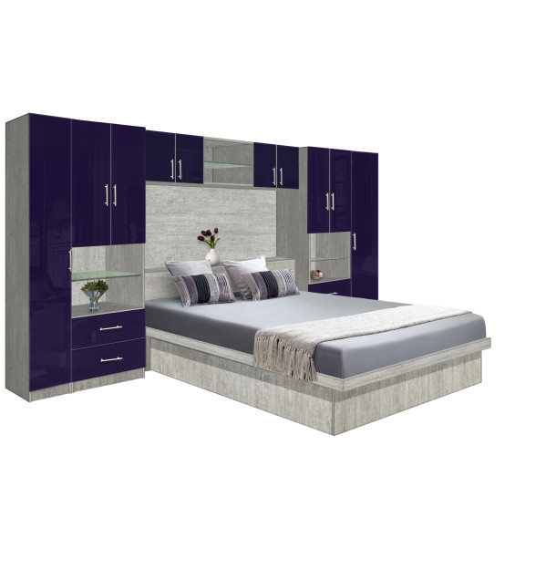 Lincoln Classic Pier Wall Platform Bed w Matte Headboard and Overhead Storage
