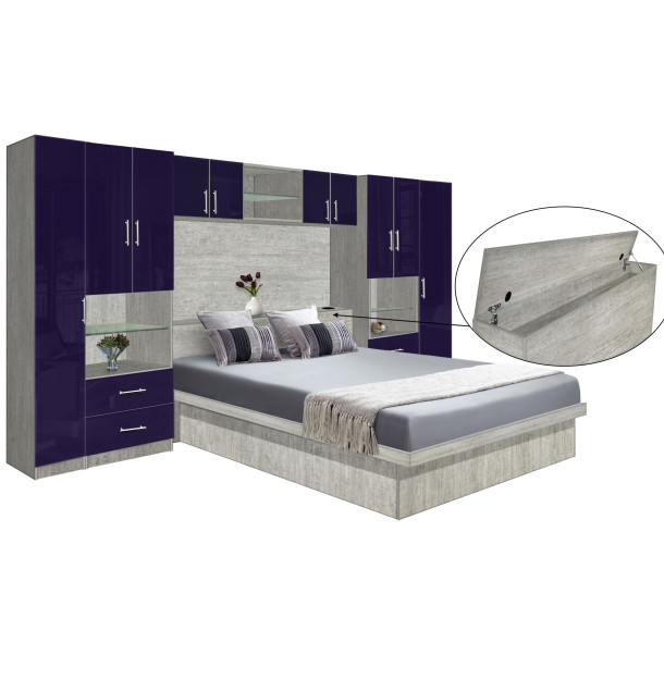 Lincoln Classic Pier Wall Platform Bed w Matte Storagemax Headboard & Overhead Storage