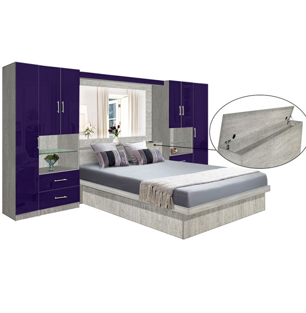 Lincoln Classic Pier Wall Platform Bed w Mirrored Storagemax Headboard
