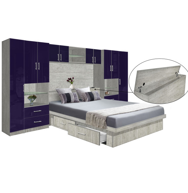 Lincoln Classic Pier Wall 4 Drawer Platform Bed w Matte Storagemax Headboard & Overhead Storage
