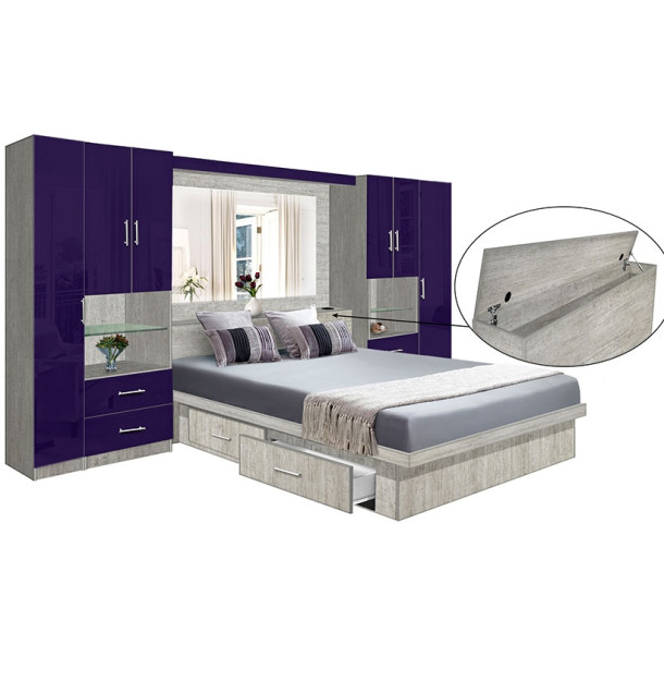 Lincoln Classic Pier Wall 4 Drawer Platform Bed w Mirrored Storagemax Headboard