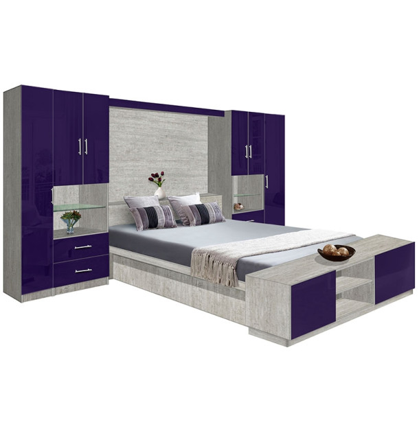 Lincoln Classic Pier Wall Platform Bed w Matte Headboard & Storage Footboard