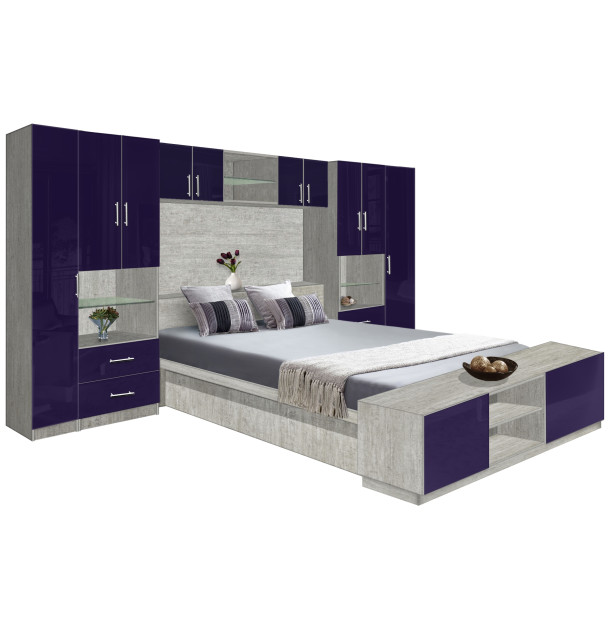 Lincoln Classic Pier Wall Platform Bed w Matte Headboard, Storage Footboard & Overhead Storage