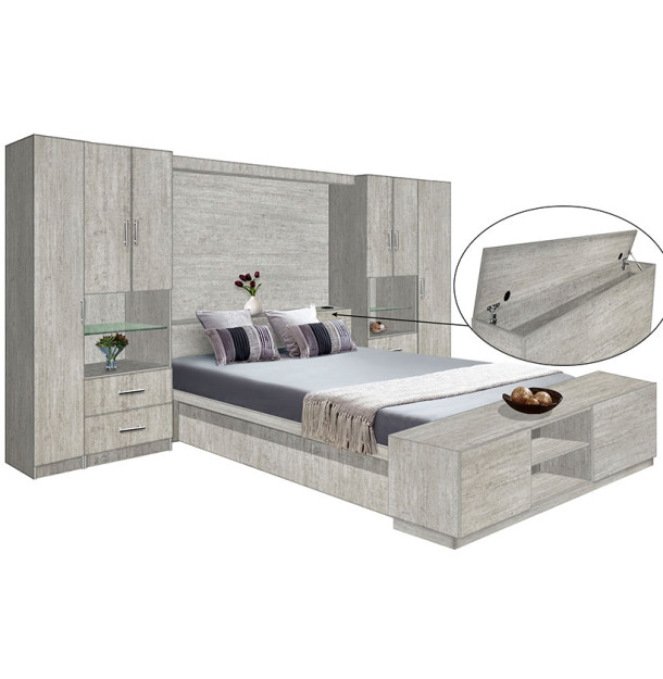 Lincoln Classic Pier Wall Platform Bed w Matte Storagemax Headboard & Storage Footboard