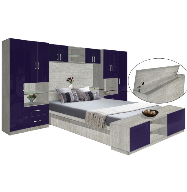 Lincoln Classic Pier Wall Platform Bed w Matte Storagemax Headboard, Storage Footboard & Overhead Storage