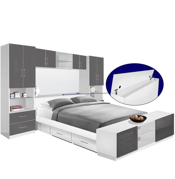 Studio Pier Wall 4 Drawer Platform Bed w Matte Storagemax Headboard, Storage Footboard & Storage Bridge