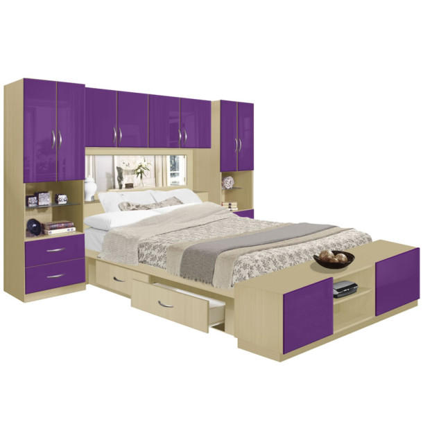 Studio 4 Drawer Platform Bed w Pier Mirrored Headboard & Footboard