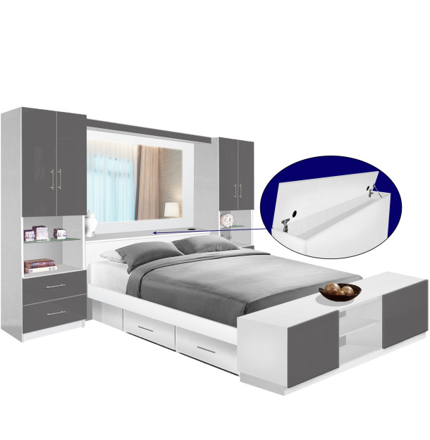 Studio Classic Pier Wall 4 Drawer Platform Bed w Mirrored Storagemax Headboard & Storage Footboard